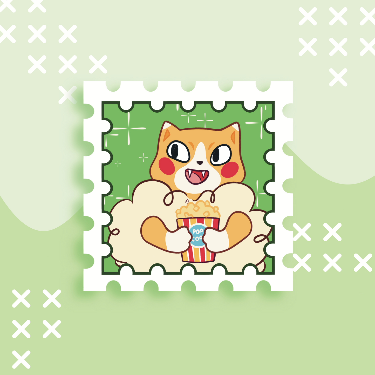 Popcorn Cat Stamp Sticker