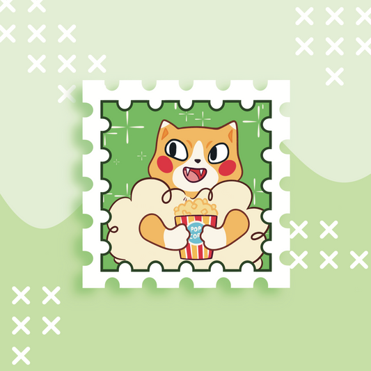 Popcorn Cat Stamp Sticker